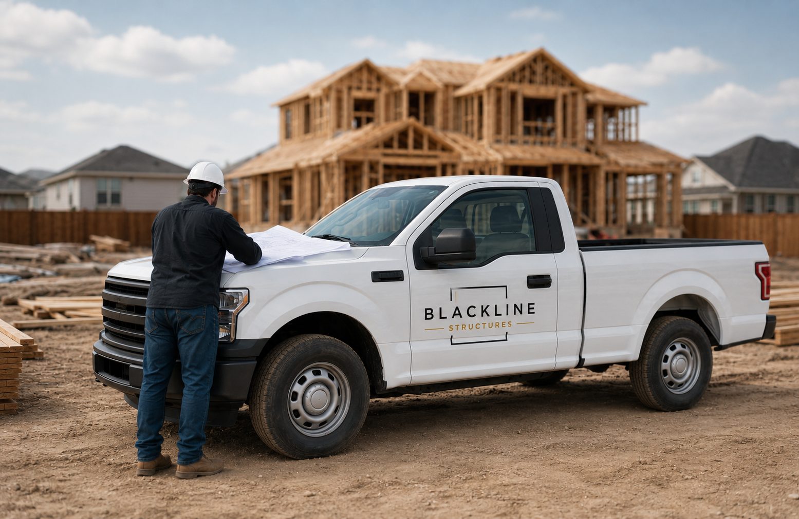 Blackline Structures work truck on a job site